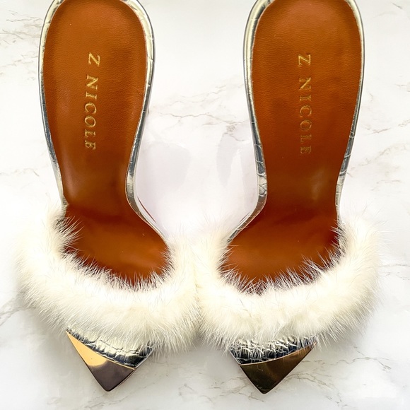 Metallic silver mink fur mule shoes π₯π₯π₯ - Picture 4 of 5